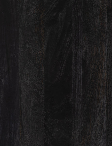 #color::black-and-natural | Close-up of the black mango wood on the Hannah black mango wood sideboard with cane doors and an iron base.