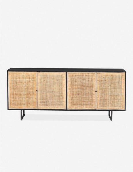 #color::black-and-natural | Hannah black mango wood sideboard with cane doors and an iron base.
