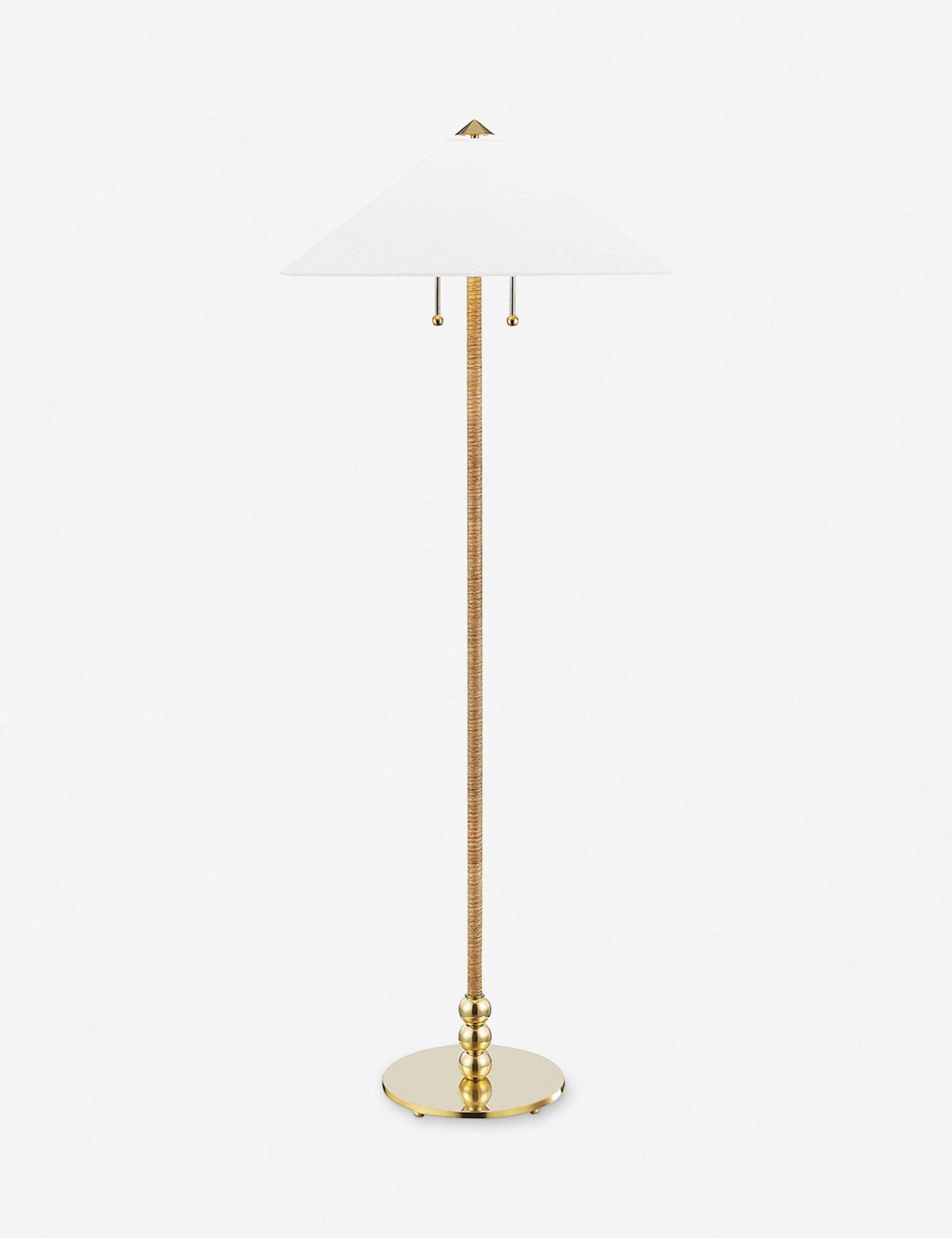 Zora floor lamp with polished base and brass knob detailing