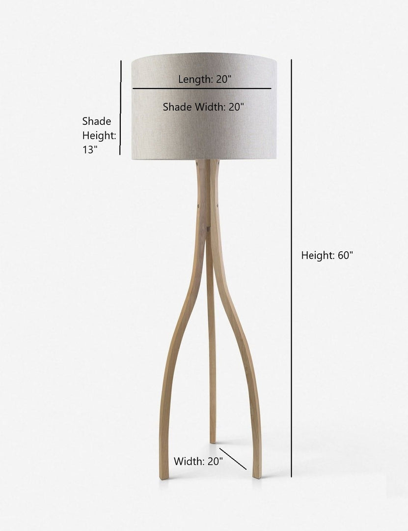 | Dimensions on the Lewis natural wood wishbone floor lamp