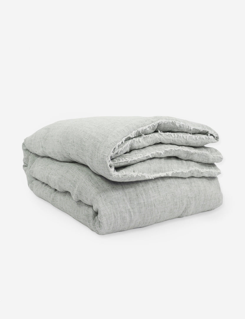 #color::olive #size::king #size::queen #size::twin | Logan olive green striped Linen Duvet by Pom Pom at Home
