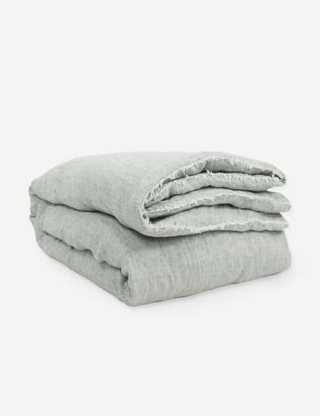 #color::olive #size::king #size::queen #size::twin | Logan olive green striped Linen Duvet by Pom Pom at Home