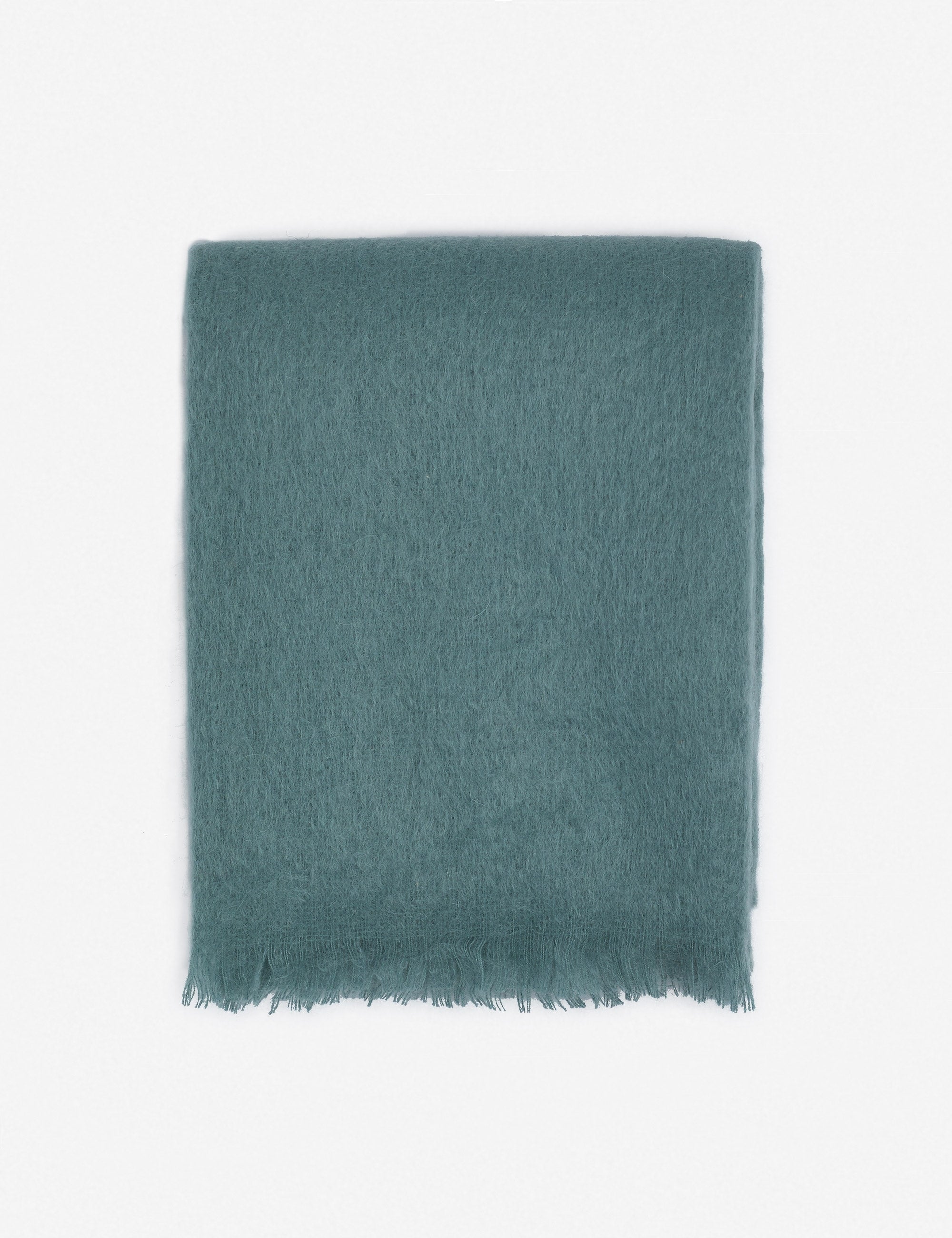 Aimee mohair blue wool throw blanket with fringe ends