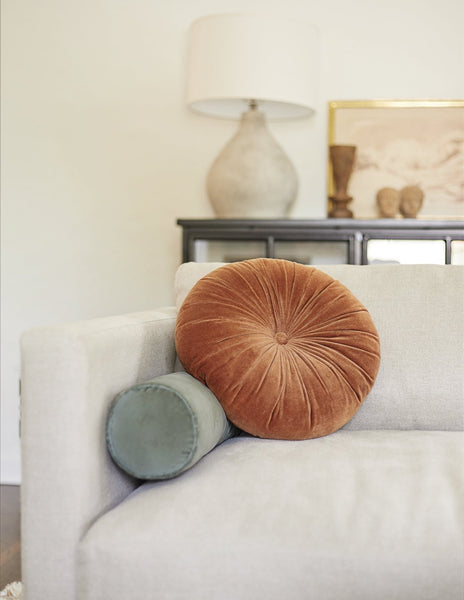 #color::burnt-orange | Monroe burnt orange velvet round pillow