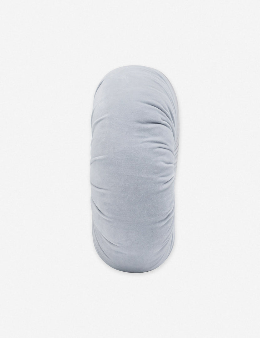#color::ice-blue | Side view of the Monroe ice blue velvet round pillow