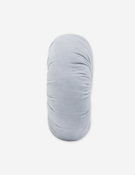 #color::ice-blue | Side view of the Monroe ice blue velvet round pillow