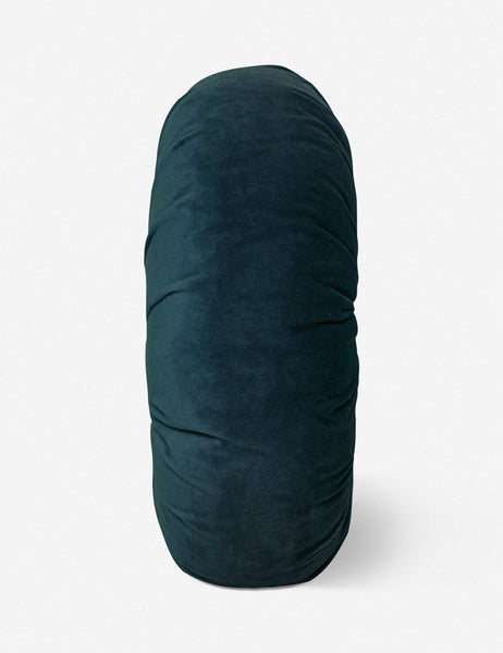 #color::navy | Side view of the Monroe navy blue velvet round pillow