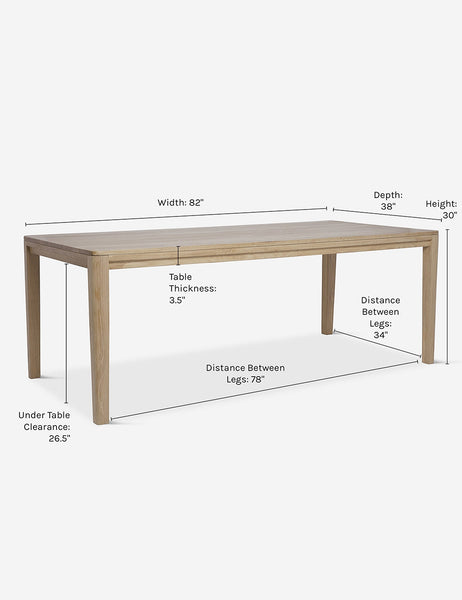 #color::oak #size::82-W | Dimensions on the Reese black oak wood rectangular dining table.