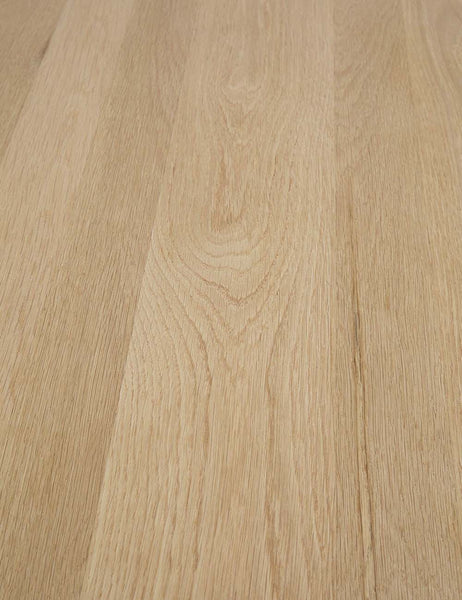 #color::oak #size::82-W | Detailed view of the oak wood on the Reese oak wood rectangular dining table.