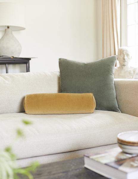 #color::mustard | Sabine mustard yellow velvet cylindrical bolster