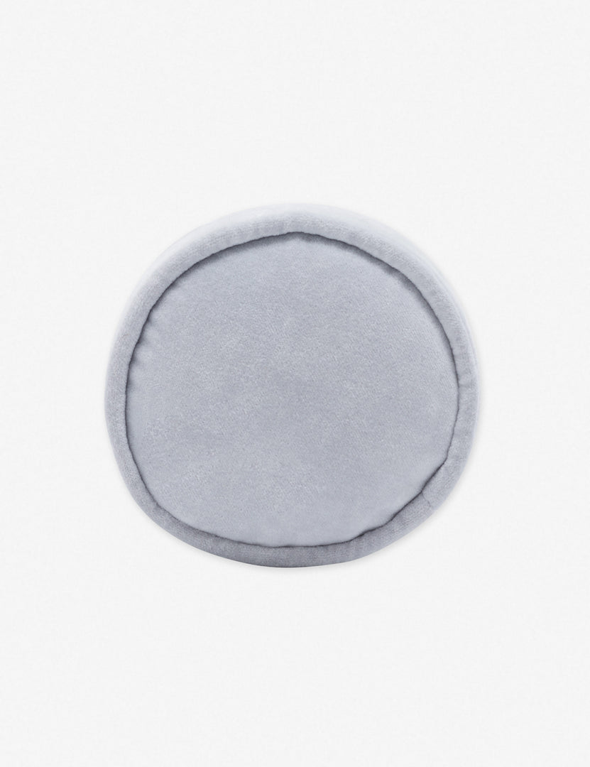 #color::ice-blue | Side view of the Sabine ice blue velvet cylindrical bolster pillow