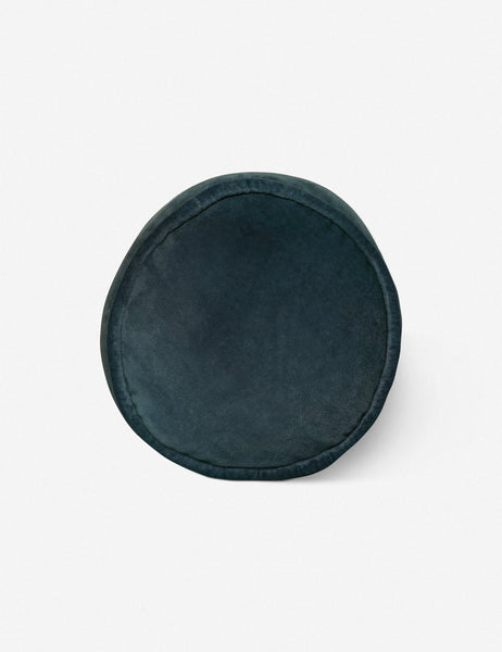 #color::navy | Side view of the Sabine navy velvet cylindrical bolster pillow