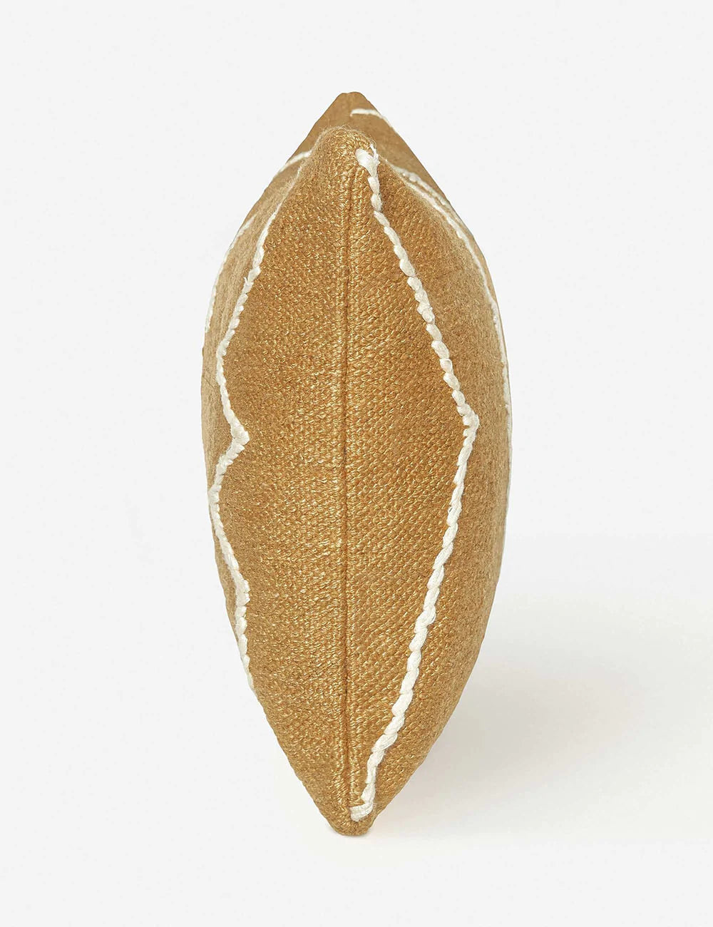 Side view of the Moroccan ochre and natural beni ourain inspired lumbar flat weave pillow by Sarah Sherman Samuel