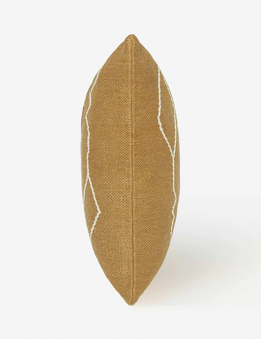 #color::ochre #style::square | Side view of the Moroccan ochre and natural beni ourain inspired square flat weave pillow by Sarah Sherman Samuel