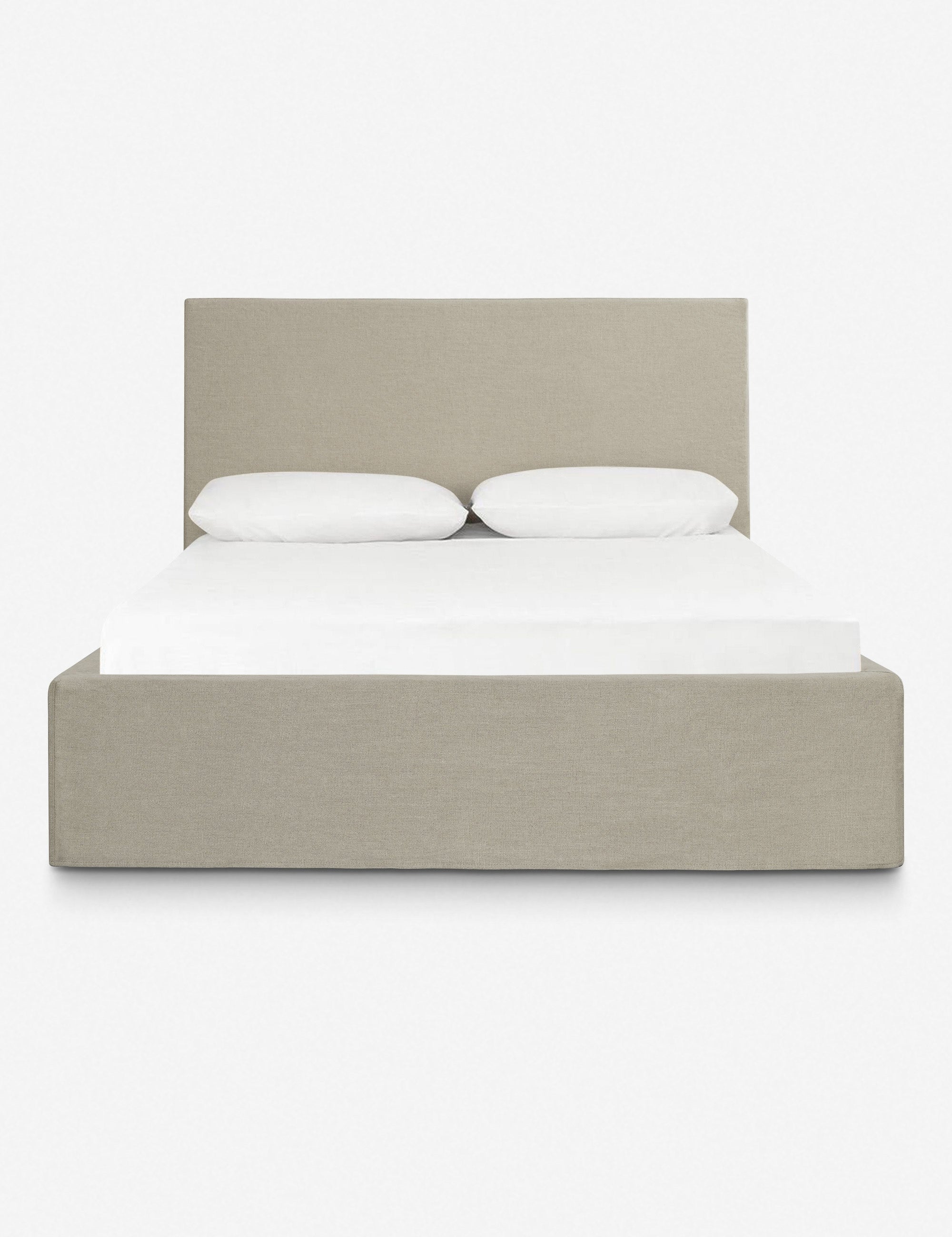 Paxton flax linen upholstered slipcover bed with a rectangular headboard