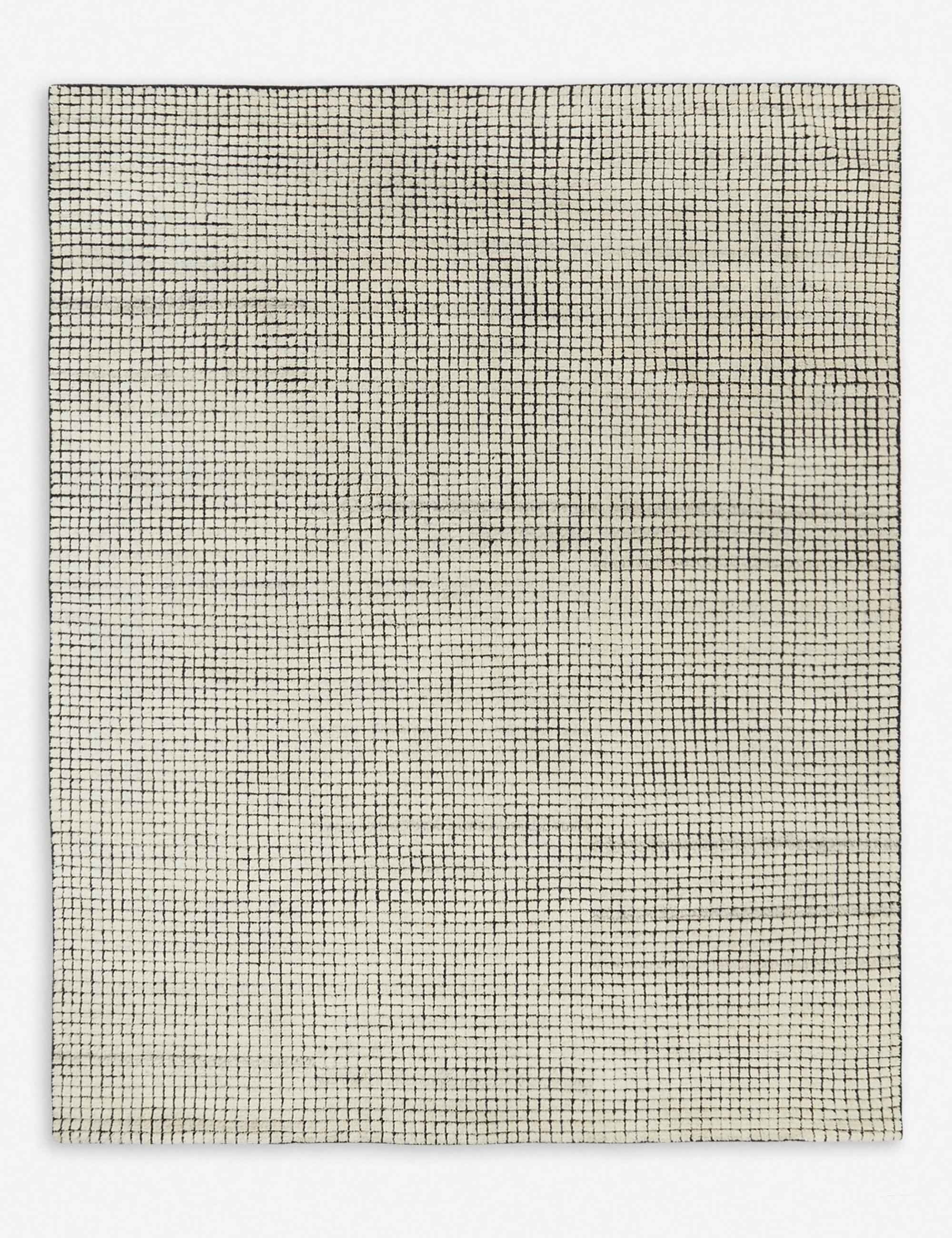 Uma black and natural checkered grid pattern rug