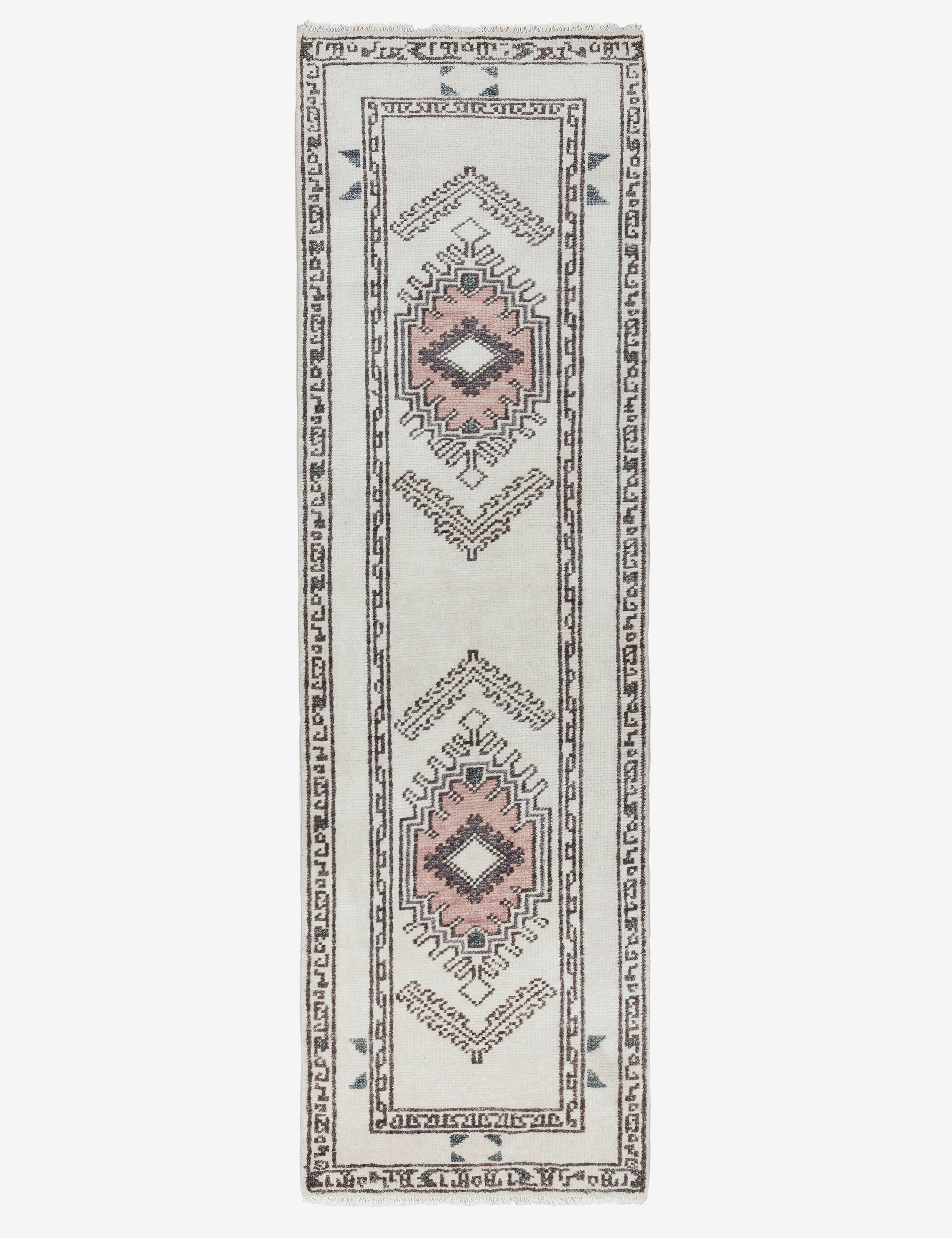 Zehra hand-knotted ivory, gray and purple medallion wool-blend runner rug